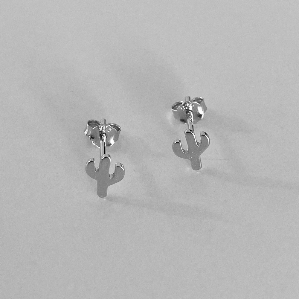 Sterling Silver Small Cactus Earrings, Silver Earring, Desert Plants, Tree Leaf